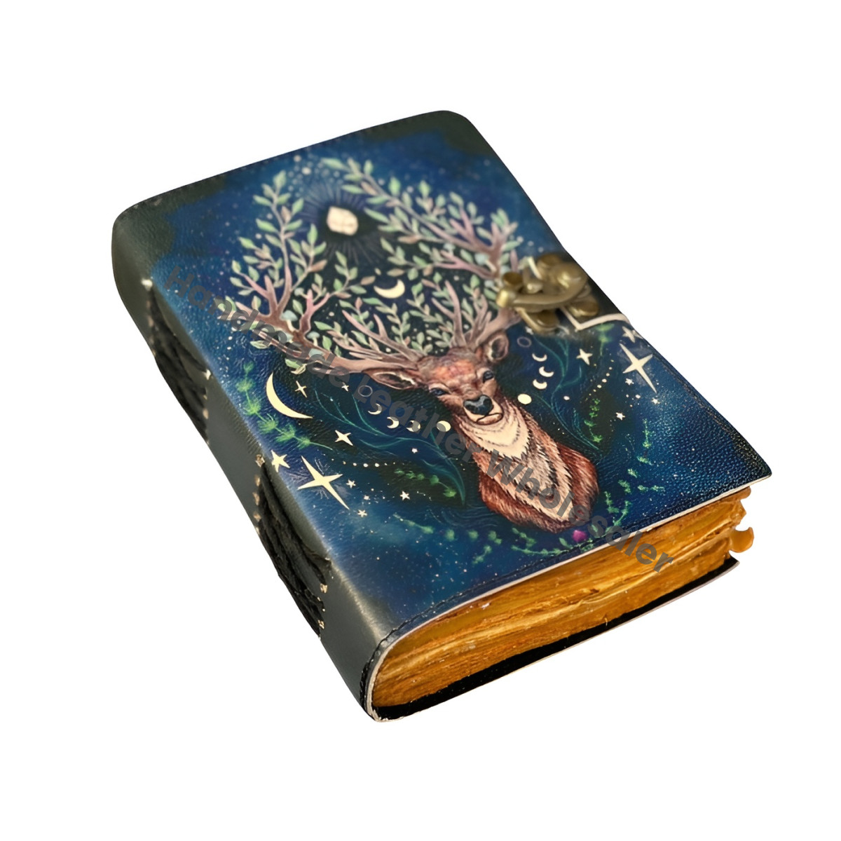 Leather Grimoire Journal: Deer Print Spell Book with Deckle Edge Paper
