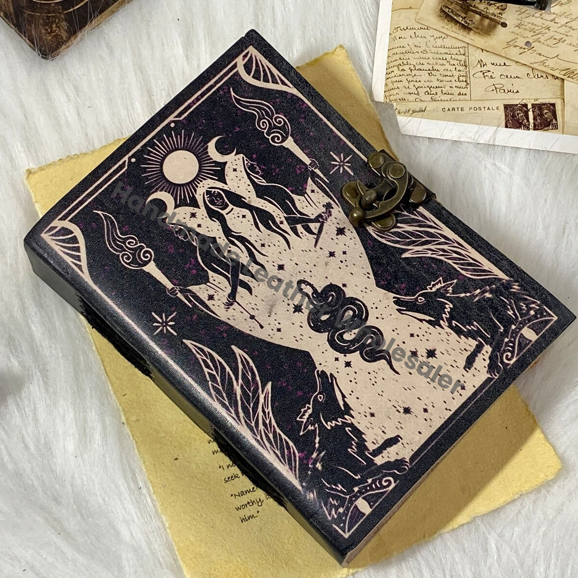 Leather Grimoire Journal: Handmade Spell Book of Shadows with Deckle Edge Paper
