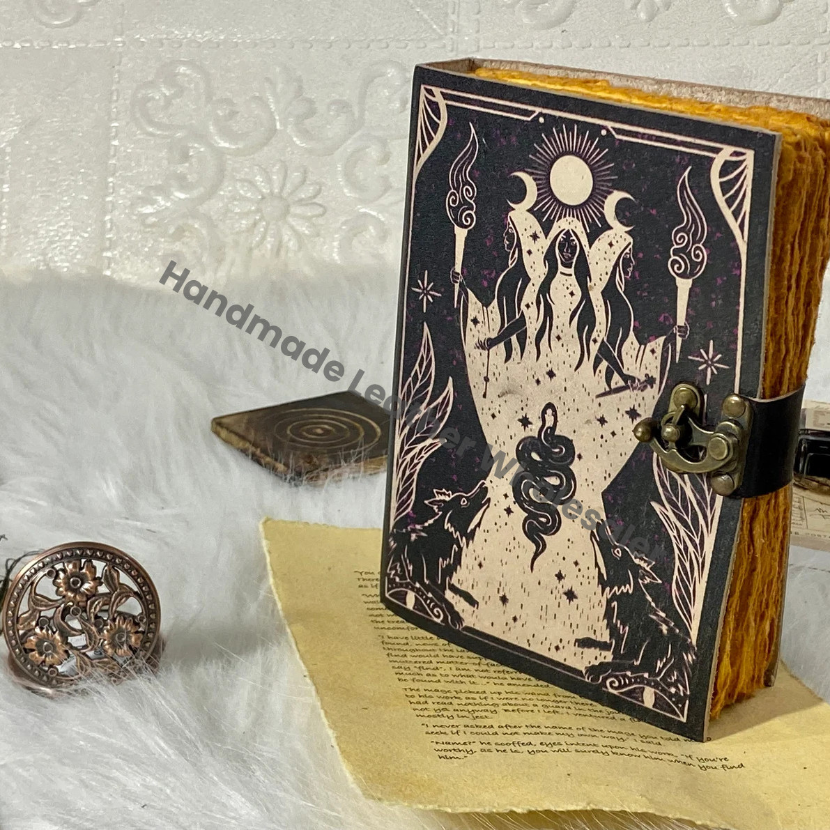 Leather Grimoire Journal: Handmade Spell Book of Shadows with Deckle Edge Paper