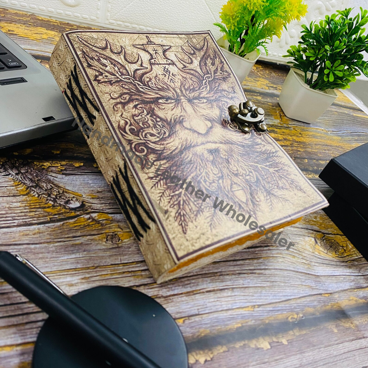 Leather Grimoire Journal: Handstitched Spell Book with Brass Clasp