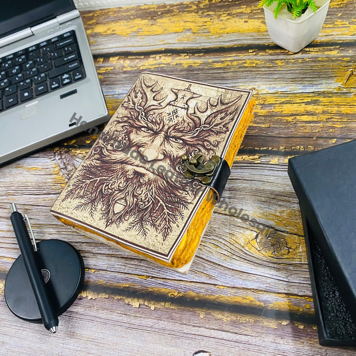 Leather Grimoire Journal: Handstitched Spell Book with Brass Clasp