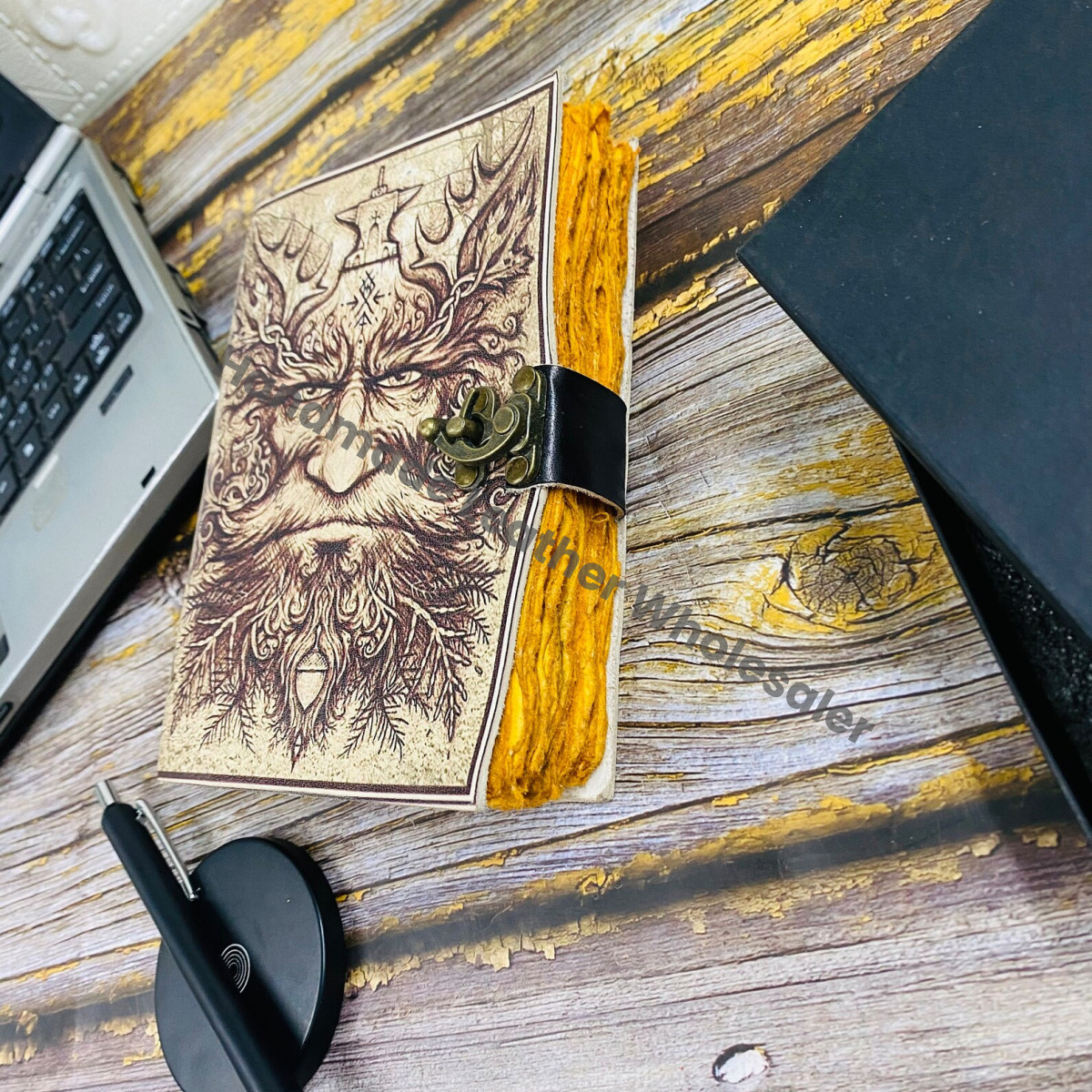 Leather Grimoire Journal: Handstitched Spell Book with Brass Clasp