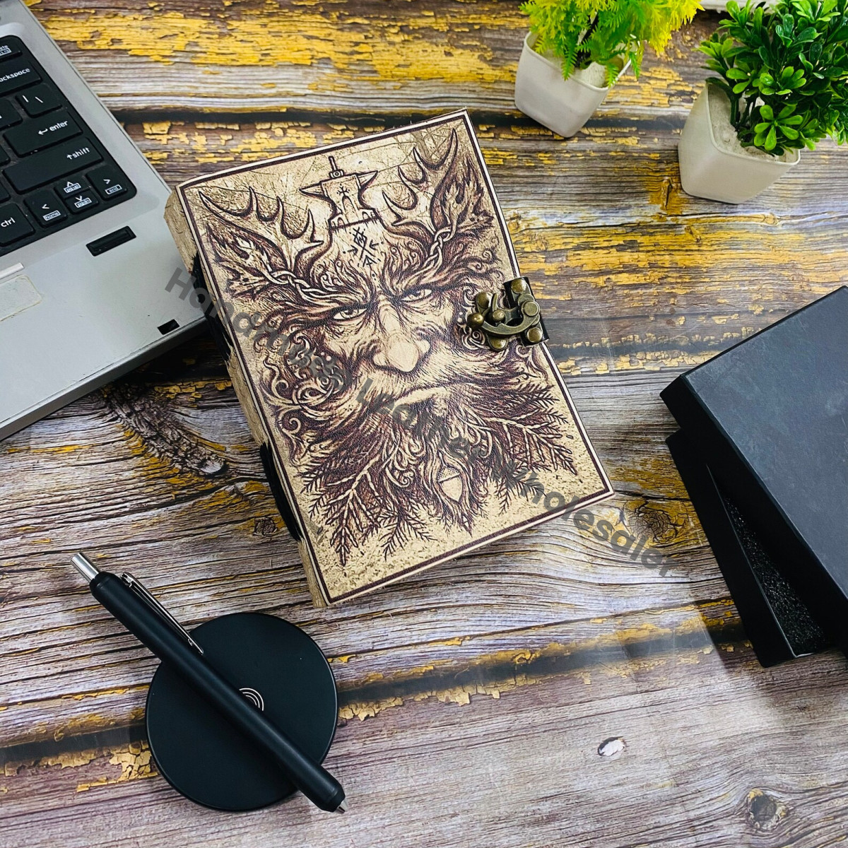 Leather Grimoire Journal: Handstitched Spell Book with Brass Clasp