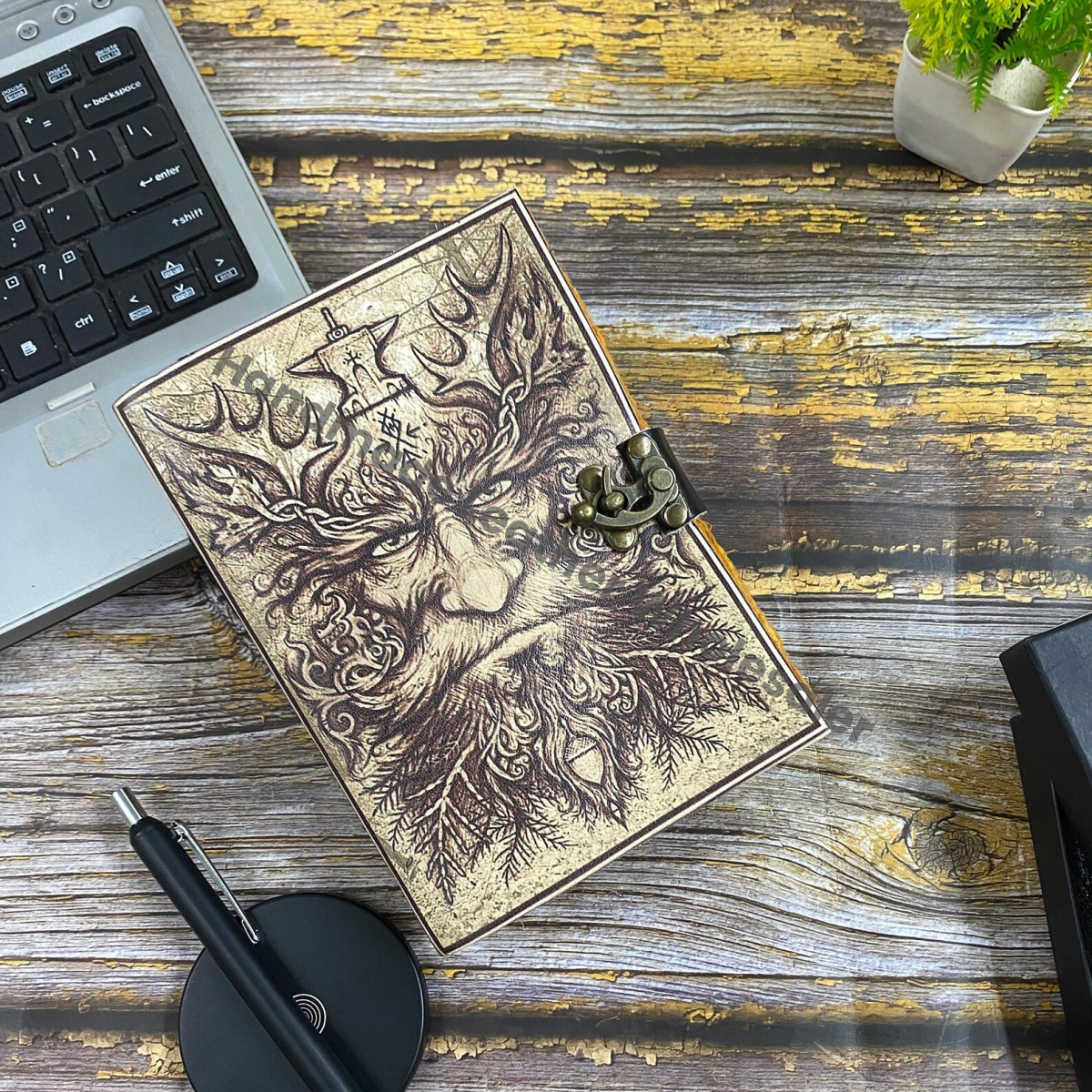 Leather Grimoire Journal: Handstitched Spell Book with Brass Clasp