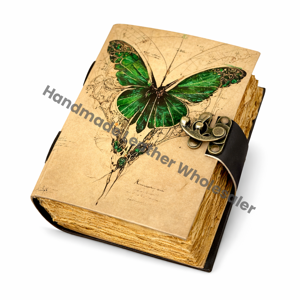 Leather Grimoire Journal – Luna Moth Book of Shadows, Witchcraft Spellbook, Wiccan Pagan Gothic Witchy Magic Diary Gift, Handemade