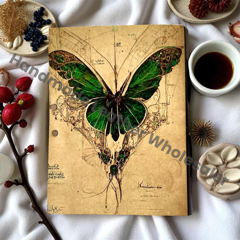 Leather Grimoire Journal – Luna Moth Book of Shadows, Witchcraft Spellbook, Wiccan Pagan Gothic Witchy Magic Diary Gift, Handemade