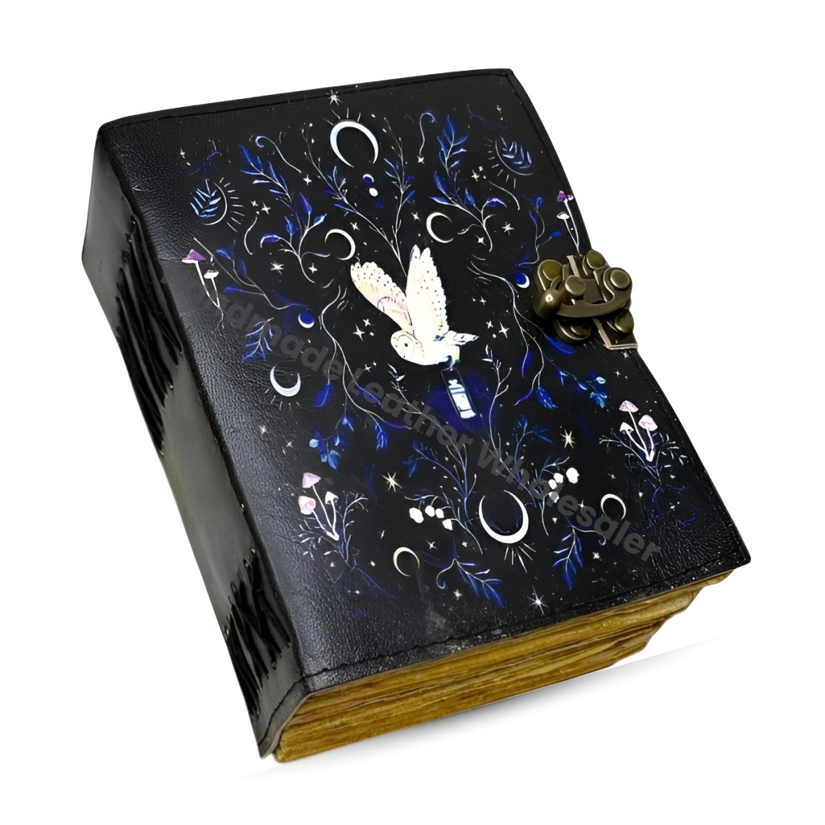 Leather Grimoire Journal – Owl Leather Book of Shadows, Witchcraft Spellbook, Wiccan Pagan Gothic Writing Notebook, Pagan Gifts