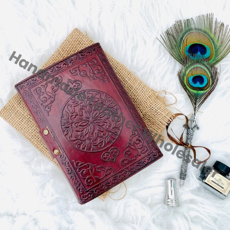 Leather Grimoire Journal: Third Eye Lapis Lazuli Stone, Book of Shadows