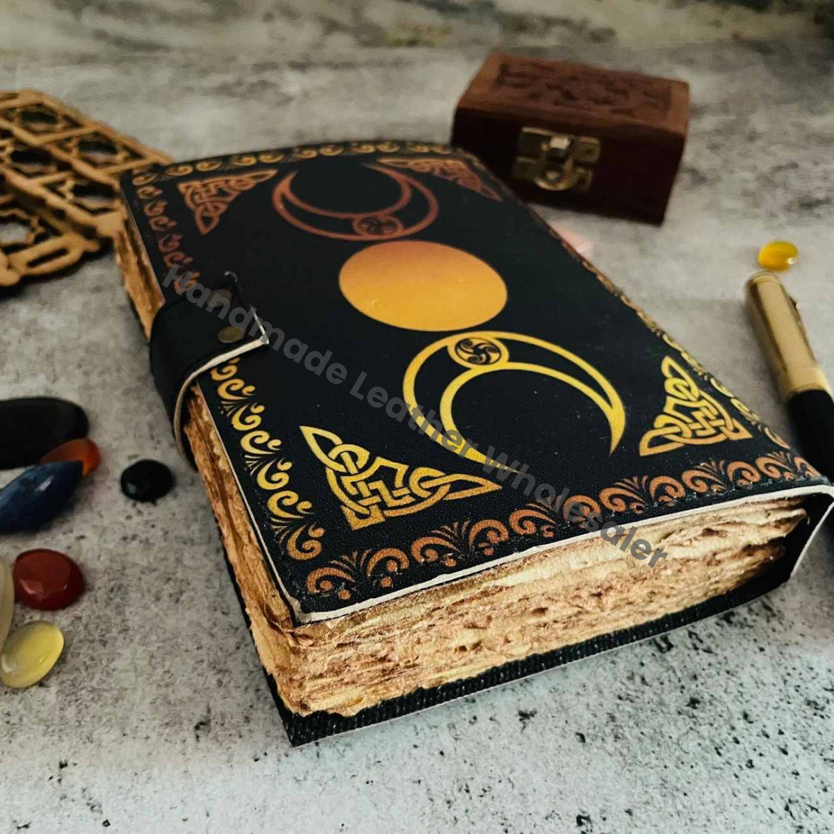 Leather Grimoire Journal: Triple Moon Goddess Book of Shadows