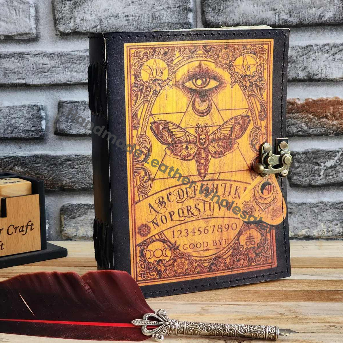 Leather Grimoire Journal, Vintage Spell Book with Deckle Edge Paper