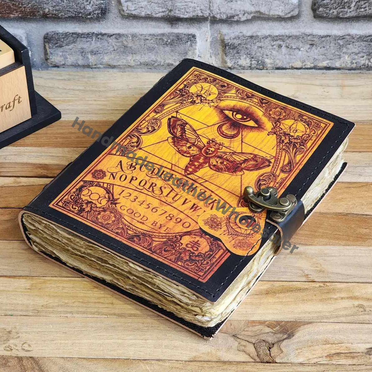 Leather Grimoire Journal, Vintage Spell Book with Deckle Edge Paper