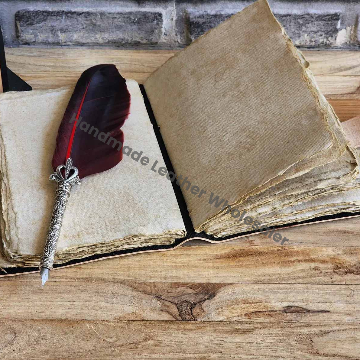 Leather Grimoire Journal, Vintage Spell Book with Deckle Edge Paper