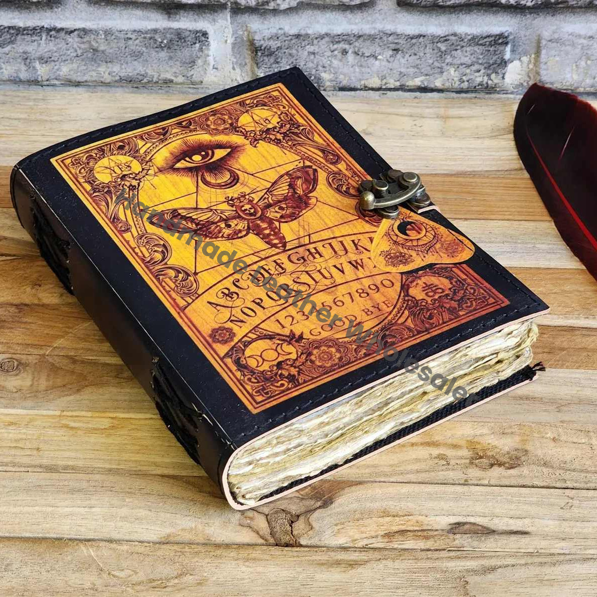 Leather Grimoire Journal, Vintage Spell Book with Deckle Edge Paper