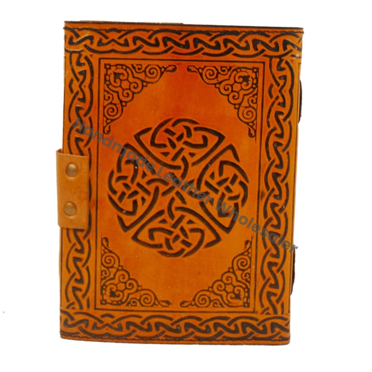 Leather Hardcover Diary Orange with Black Leaf Design Vintage Style Sewing Binding Journal for Women Sketchbook