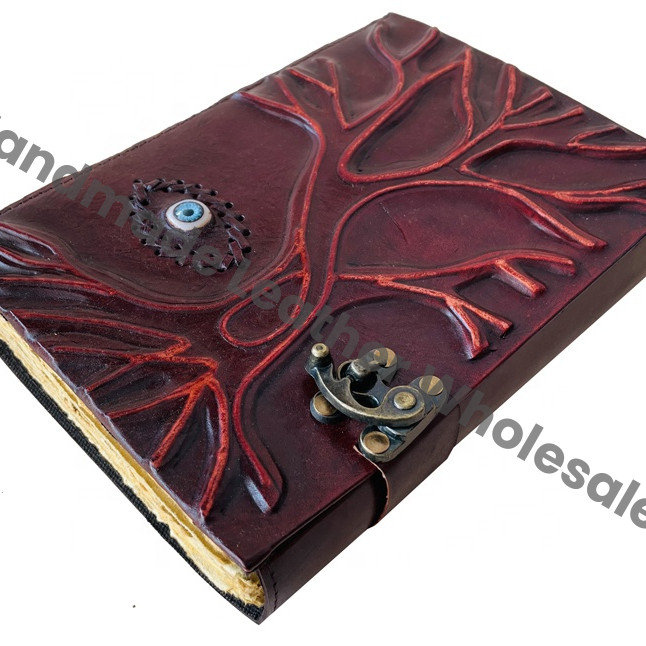 Leather Hardcover Diary Tree Design Handmade Brown Binding Gift Notebook Women Journal Writing Notepad