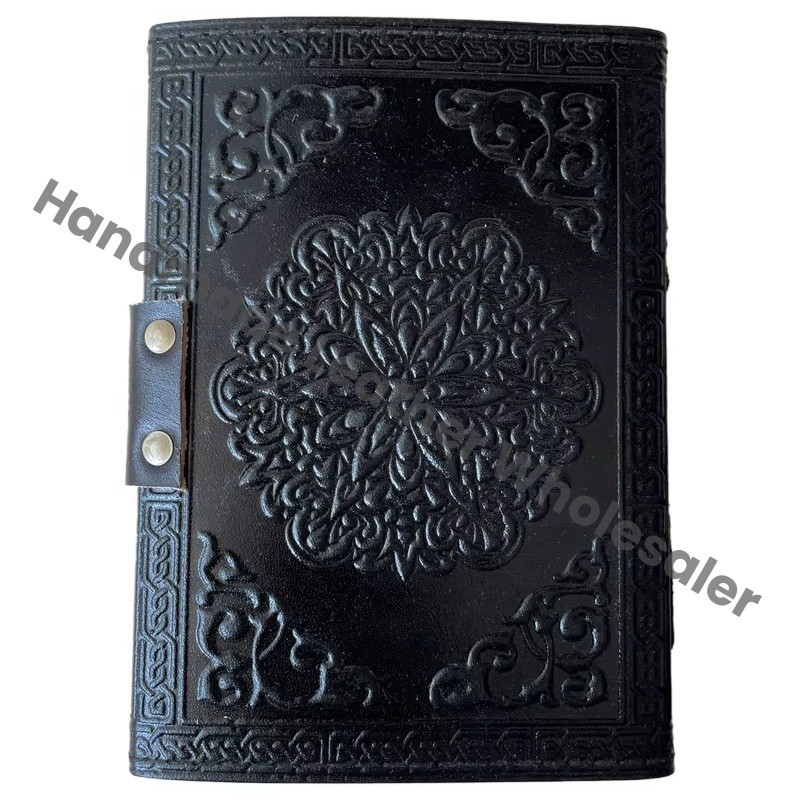 Leather Hardcover Journal Antique Embossed Lock Black Guest Book Owl Personal Organizer Handmade Recyclable Paper Gift Notebooks