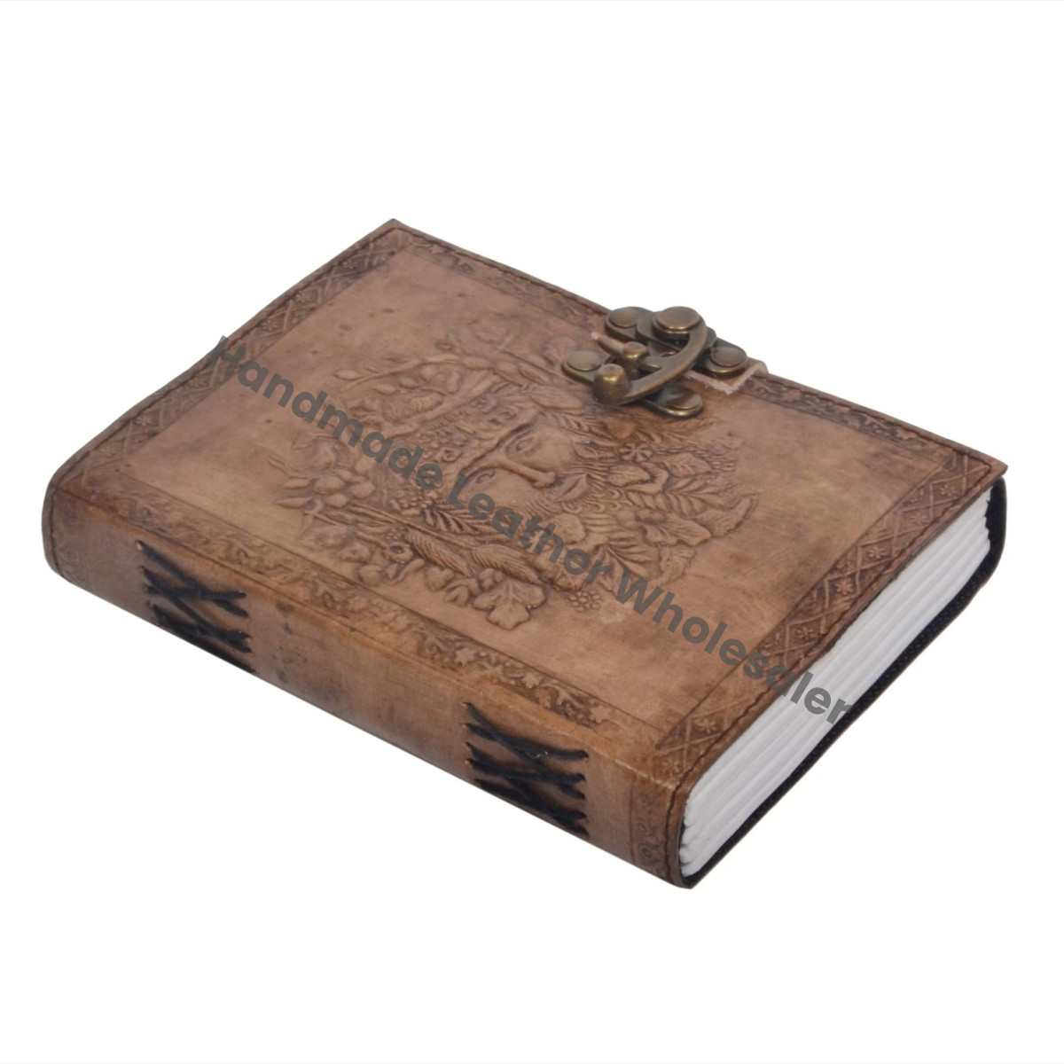 Leather Hardcover Journal Embossed Green Man Design Brass Clasp Diary Gift Notebook Embossed Charcoal Leather Hardcover Journal