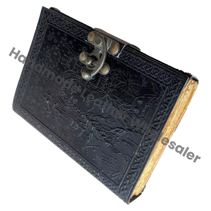 Leather Journal Antique Embossed with Metal Closure Black Women Guest Book Handmade Paper Gift Him Personal Organizer Notebooks