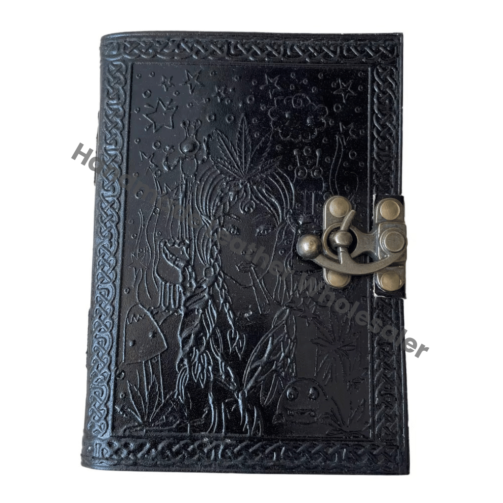Leather Journal Antique Embossed with Metal Closure Black Women Guest Book Handmade Paper Gift Him Personal Organizer Notebooks