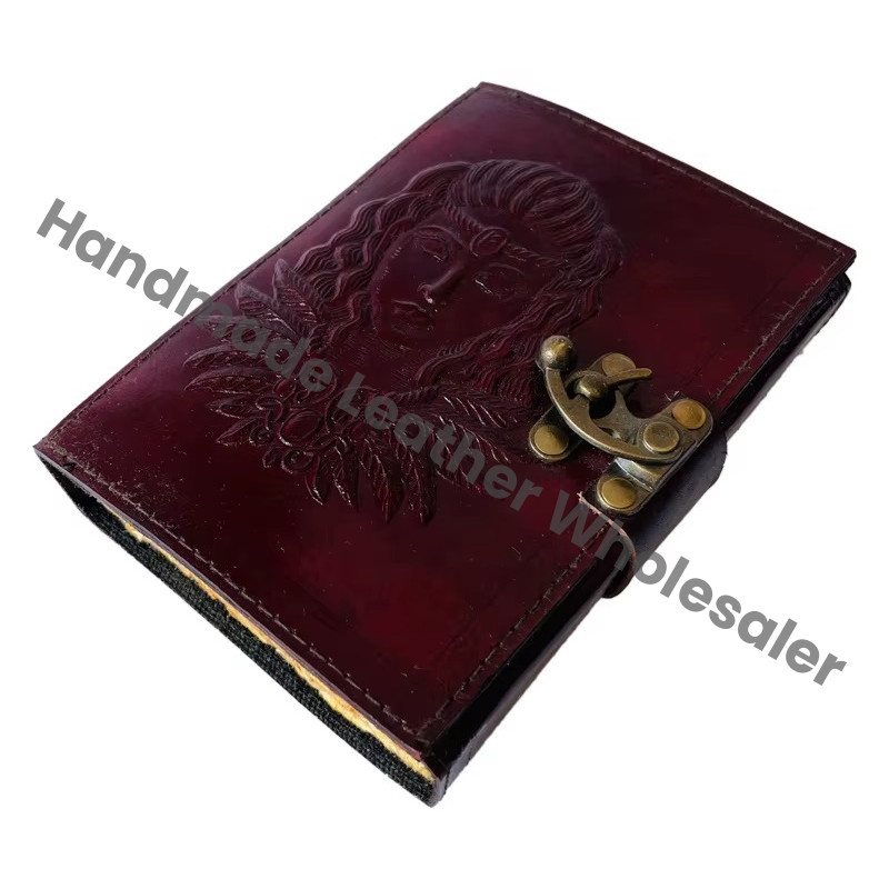 Leather Journal Book of Shadows Spiral Binding Printed Gift Brown Deckle Edge Wiccan Spell Notebook for Man & Women
