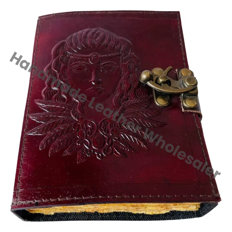 Leather Journal Book of Shadows Spiral Binding Printed Gift Brown Deckle Edge Wiccan Spell Notebook for Man & Women