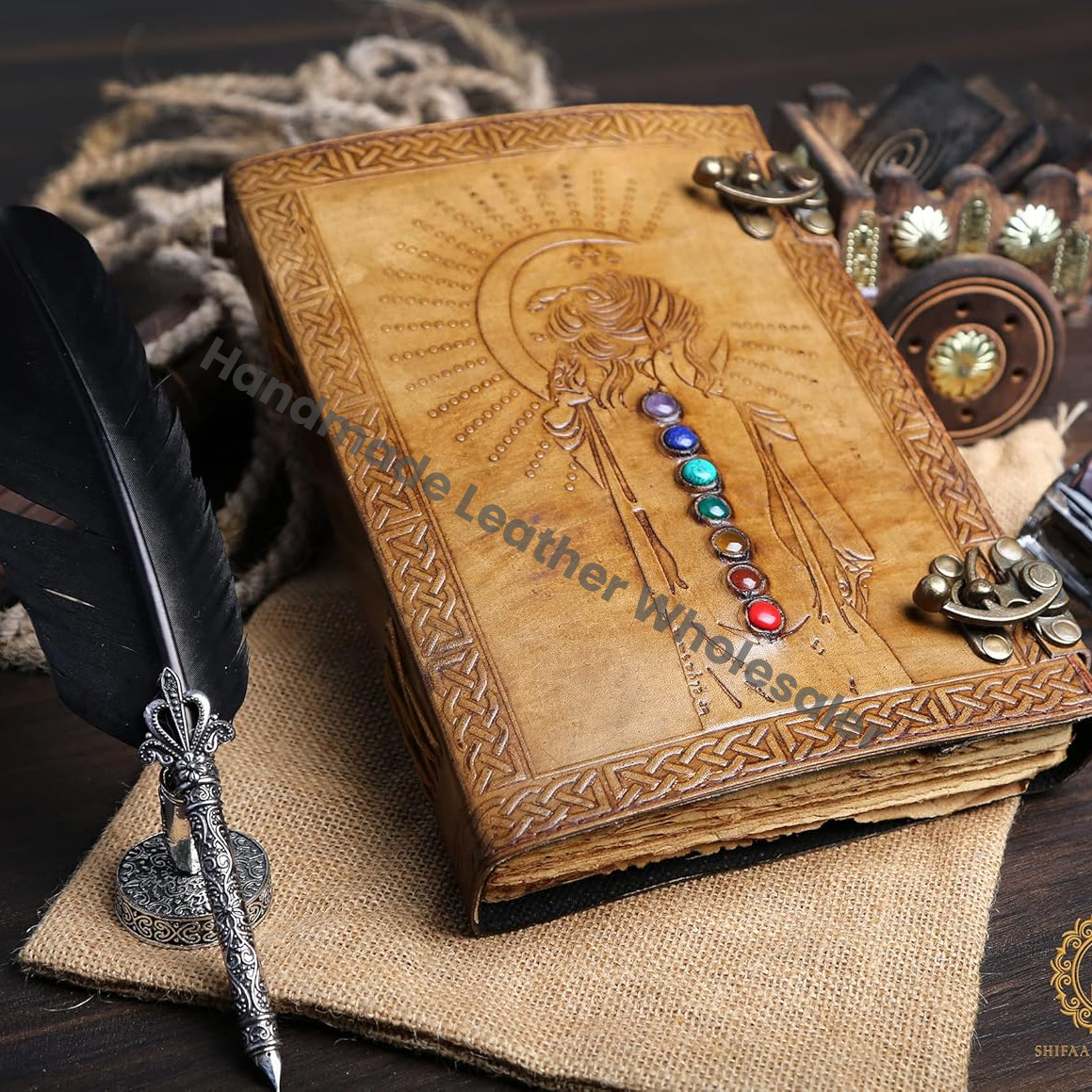 Leather Journal Book Seven Medieval Stone Embossed Handmade Book Of Shadows Notebook Office Diary College Book Poetry Book Sketch Book Deckle Paper