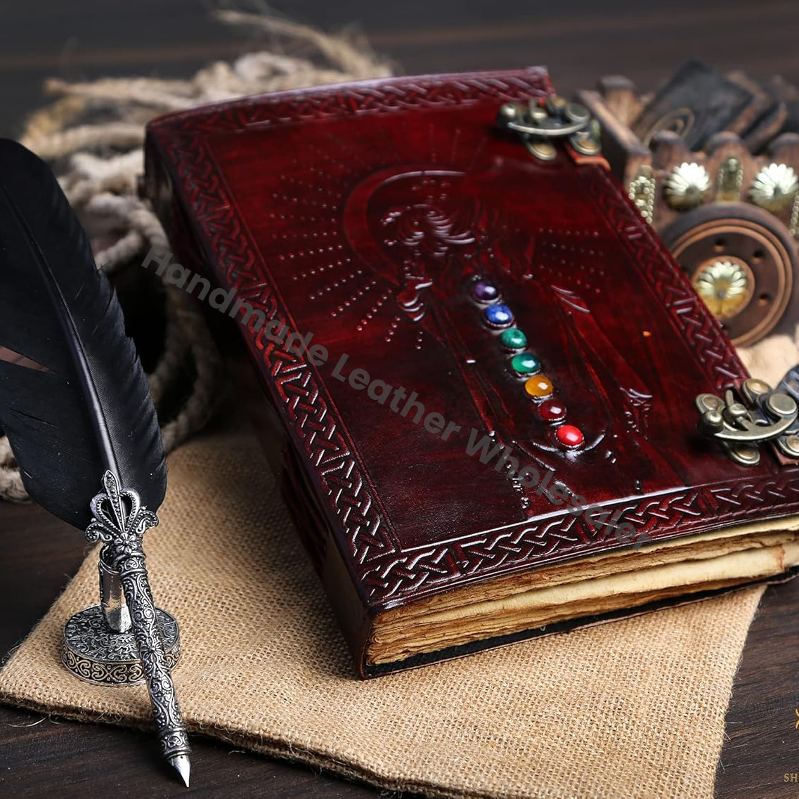 Leather Journal Book Seven Medieval Stone Embossed Handmade Book Of Shadows Notebook Office Diary College Book Poetry Book Sketch Book Deckle Paper
