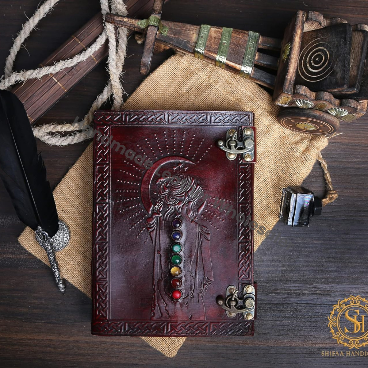 Leather Journal Book Seven Medieval Stone Embossed Handmade Book Of Shadows Notebook Office Diary College Book Poetry Book Sketch Book Deckle Paper