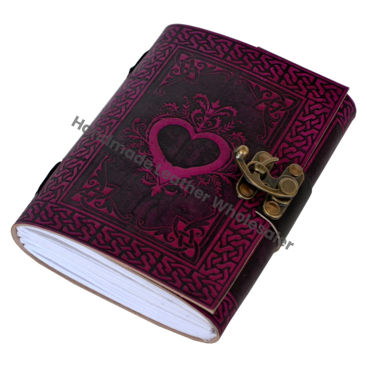 Leather Journal Bound Vintage Heart Notebook Book of Shadows Black Pink Spell Handmade Cotton Paper Gift Diary with Custom Logo