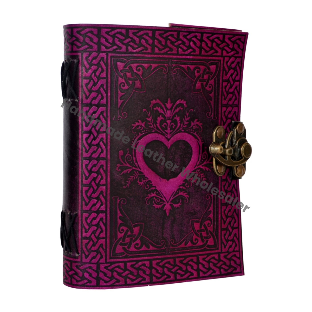 Leather Journal Bound Vintage Heart Notebook Book of Shadows Black Pink Spell Handmade Cotton Paper Gift Diary with Custom Logo