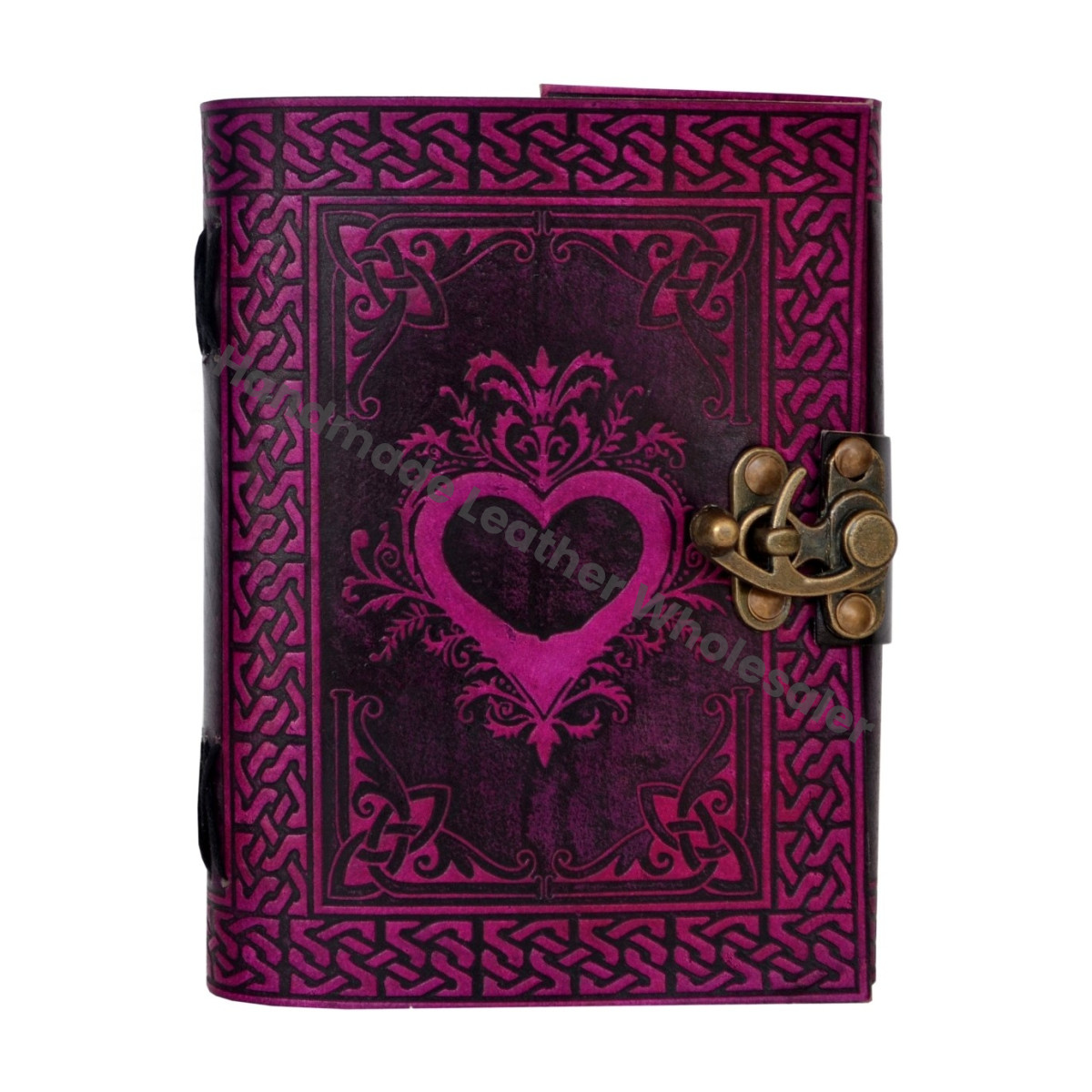 Leather Journal Bound Vintage Heart Notebook Book of Shadows Black Pink Spell Handmade Cotton Paper Gift Diary with Custom Logo