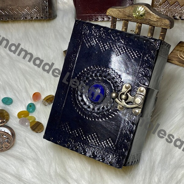 Leather Journal: Celtic Lapis Lazuli Stone, Blank Book of Shadows