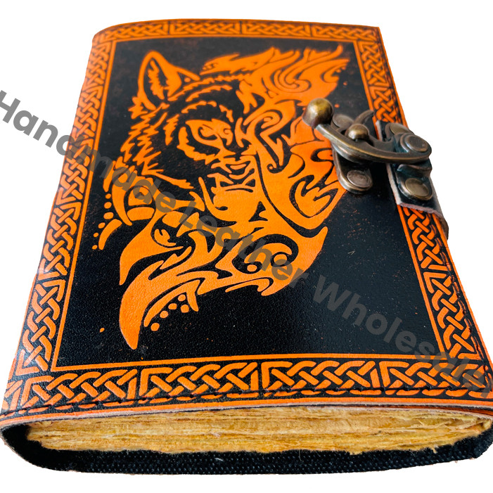 Leather Journal Custom Sketchbook Wolf Traveler Diary Notebook Gift Vintage Handmade Large Embossed Planner Thermal Binding