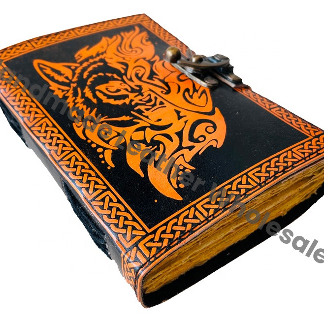 Leather Journal Custom Sketchbook Wolf Traveler Diary Notebook Gift Vintage Handmade Large Embossed Planner Thermal Binding