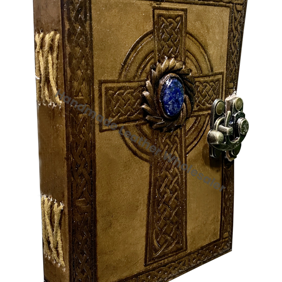 Leather Journal Diary Embossed Celtic Cross With Royal Blue Lapis Lazuli Gemstone Stone Handmade Notebook & Sketchbook Vintage C