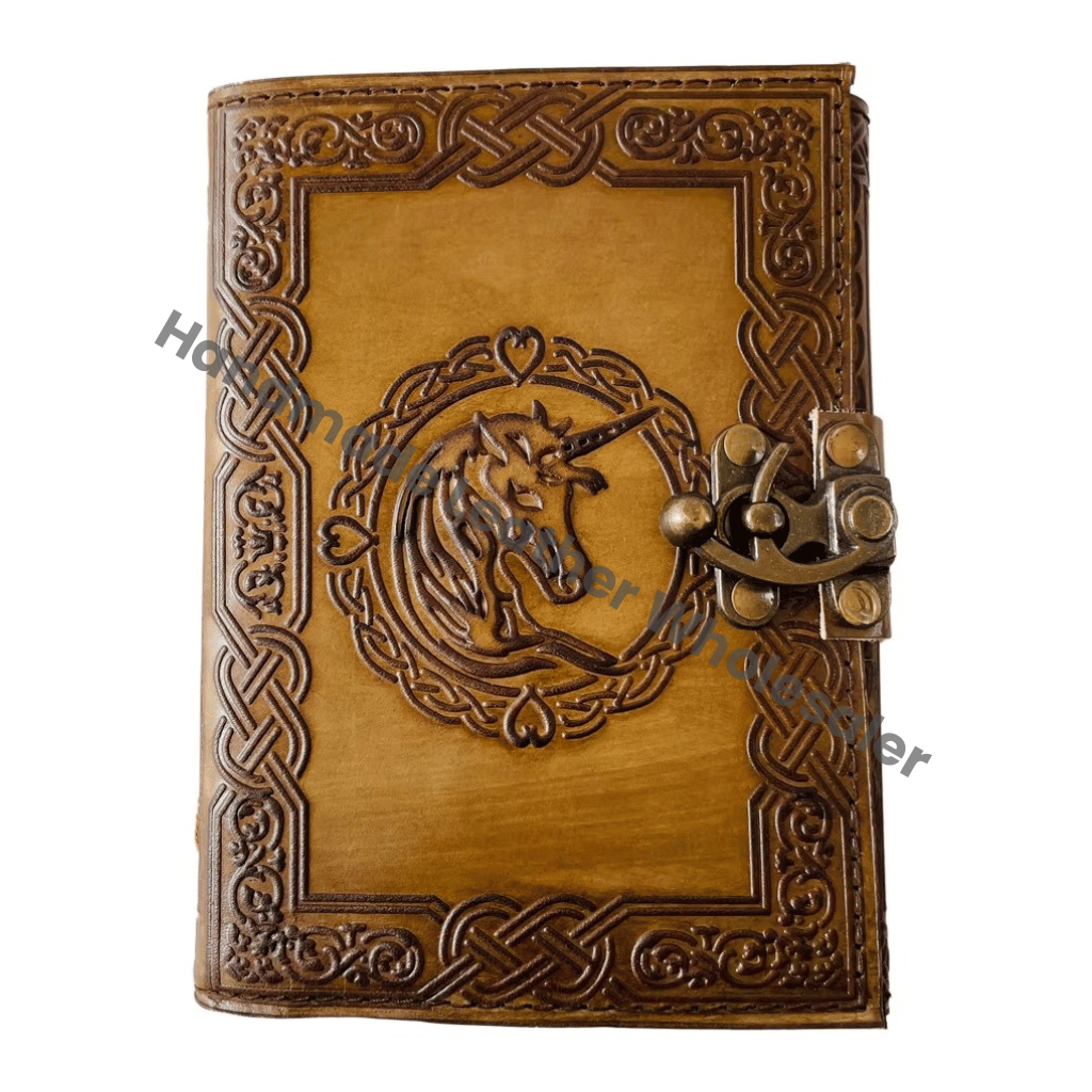 Leather Journal Diary Unicorn Sketchbook Notebook with Lock for Men Women Dnd Travel Handmade Vintage Old Antique Writing Large