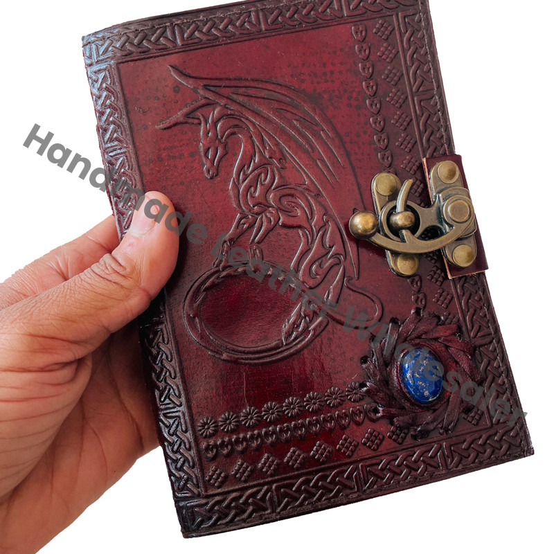 Leather Journal Dugenous Dragon Vintage Handmade Large Embossed Personal Diary Notebook Gift Dragon Stone Recyclable Paper