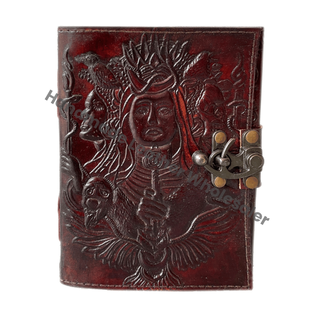 Leather Journal Handmade Embossed Triple Goddess Hekate Design Journal for Unisex Unlined Recycled Cotton Paper