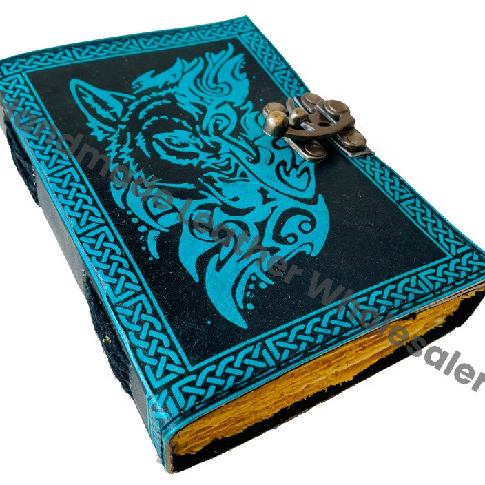 Leather Journal Handmade Sketchbook Large Traveler Diary Custom Embossed Wolf Notebook Gift Vintage Writing Bound Hardcover