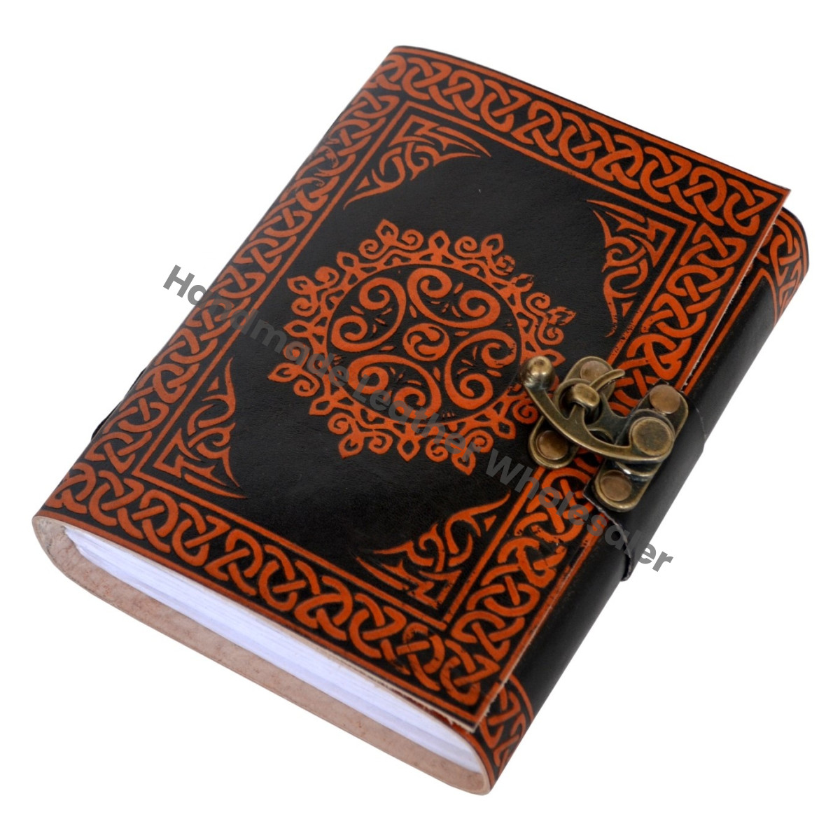 Leather Journal Hard Cover Personalized Orange Flower Dairy Cotton Paper Bound Antique Book Sketching Traveler Artist Gift