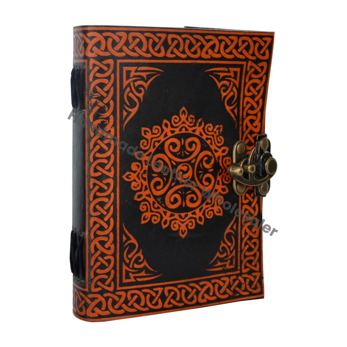 Leather Journal Hard Cover Personalized Orange Flower Dairy Cotton Paper Bound Antique Book Sketching Traveler Artist Gift
