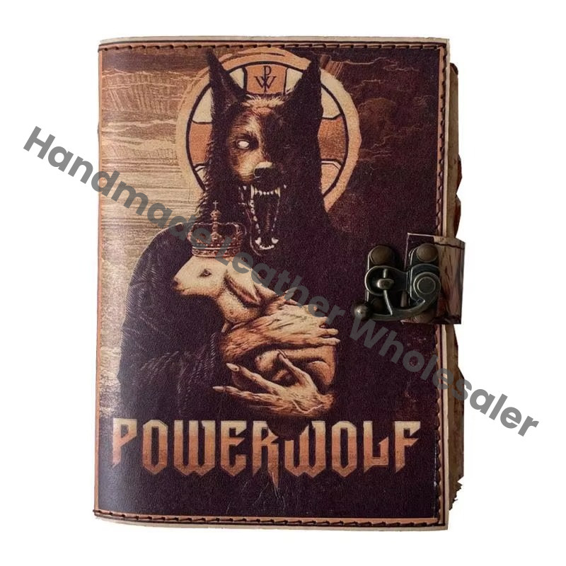 Leather Journal Hard Leather Cover Printed Wolf Book of Shadows Blank Notebook Office Supplies Gift Writing Pads