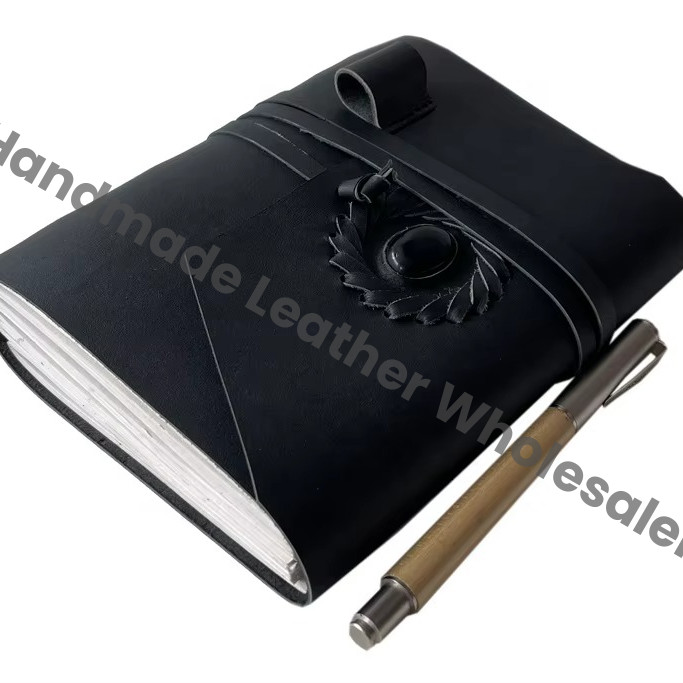 Leather Journal Notebook Handmade Stone Tan Wrap Leather C Lock Vintage Design Pen Holder Gift Custom Logo High