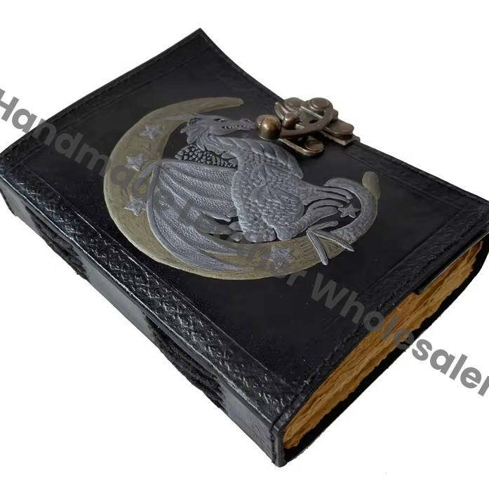 Leather Journal Notepad Customized Dragon Vintage Lock Handmade Genuine Bound Drawing Travel Diary Book of Charmed