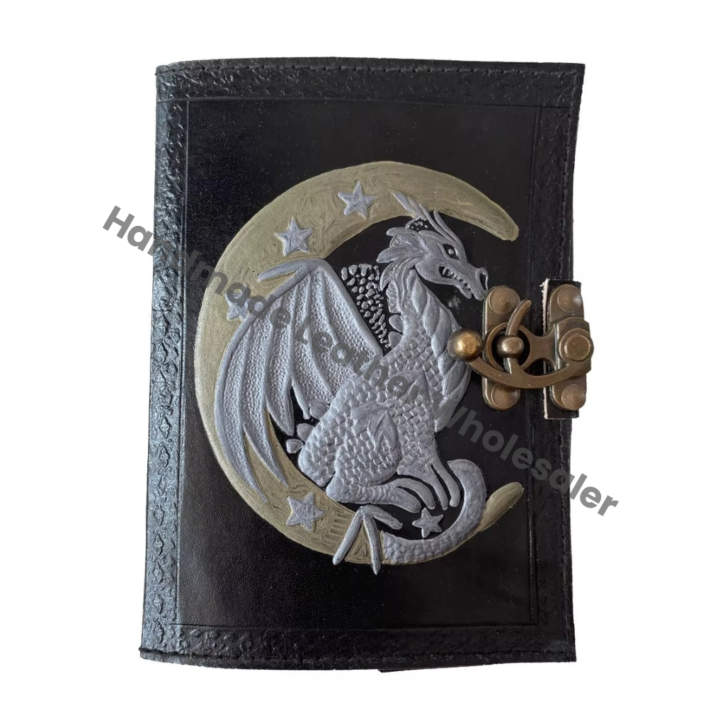 Leather Journal Notepad Customized Dragon Vintage Lock Handmade Genuine Bound Drawing Travel Diary Book of Charmed