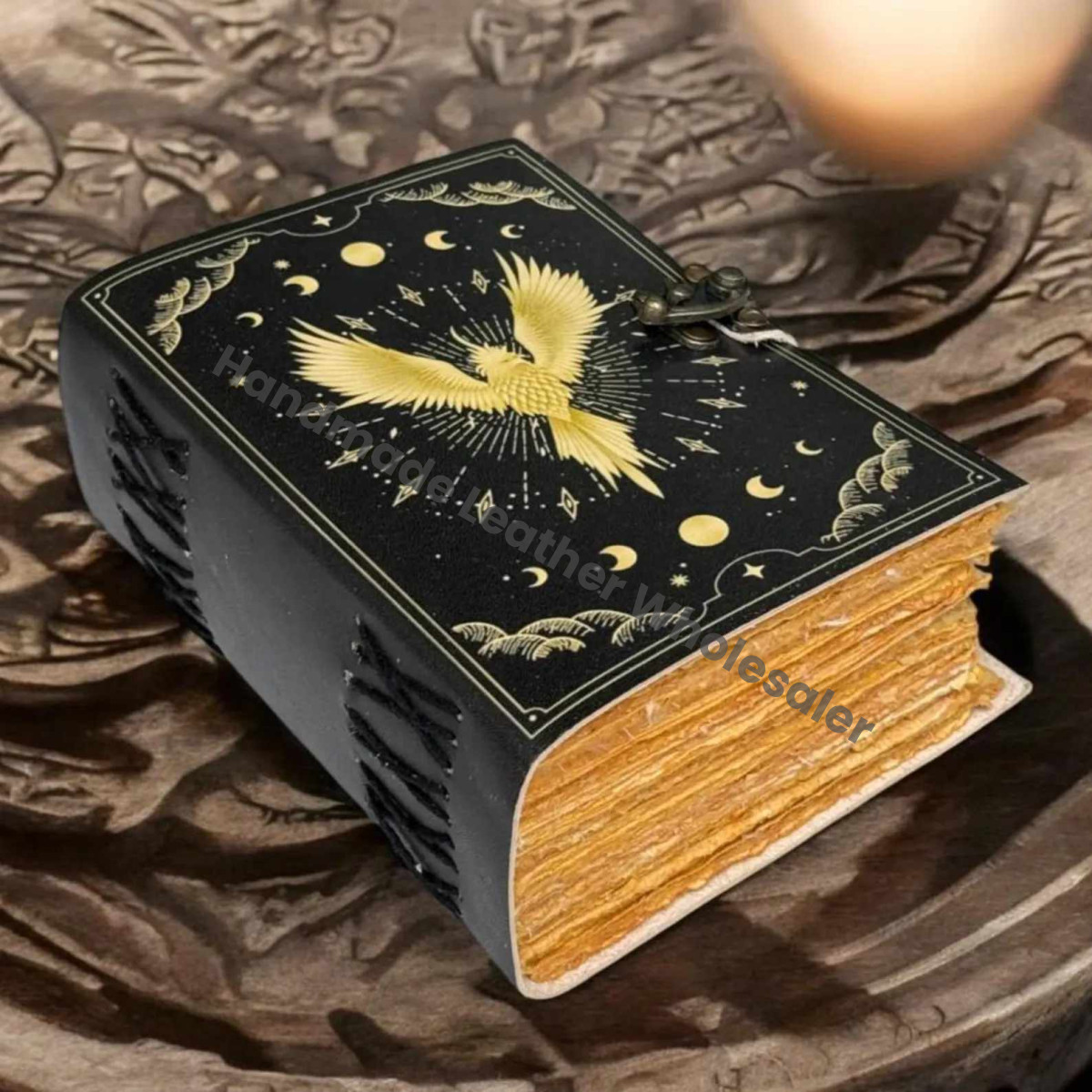 Leather Journal: Phoenix Grimoire Print, Gothic Book of Shadows