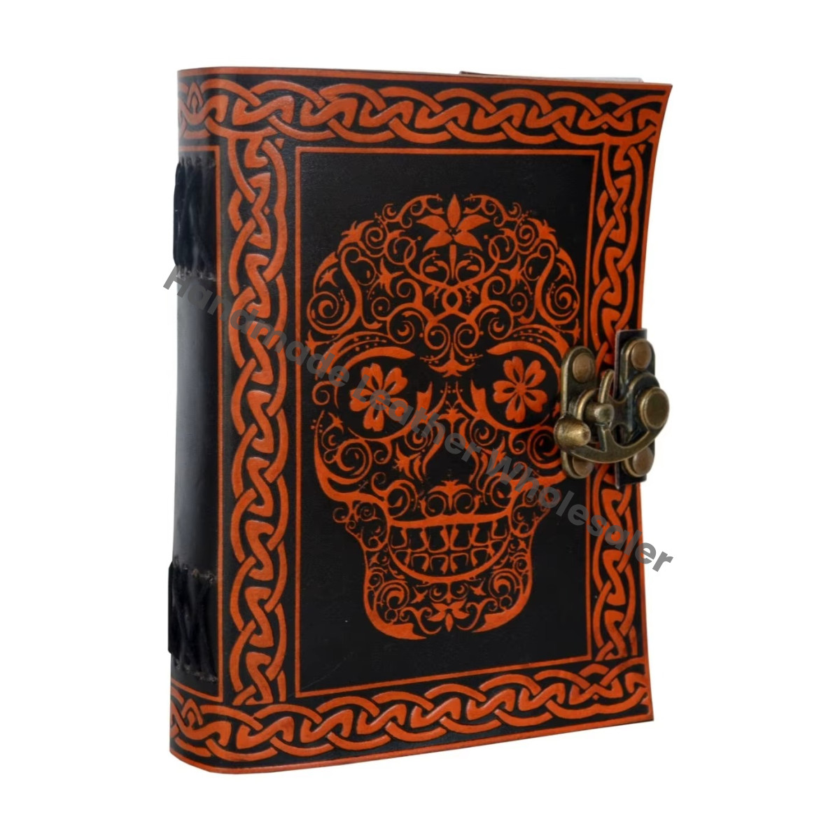 Leather Journal Skull Antique Handmade Notebook Vintage Book Shadows for Men Women Craft Unlined Paper Thermal Gift
