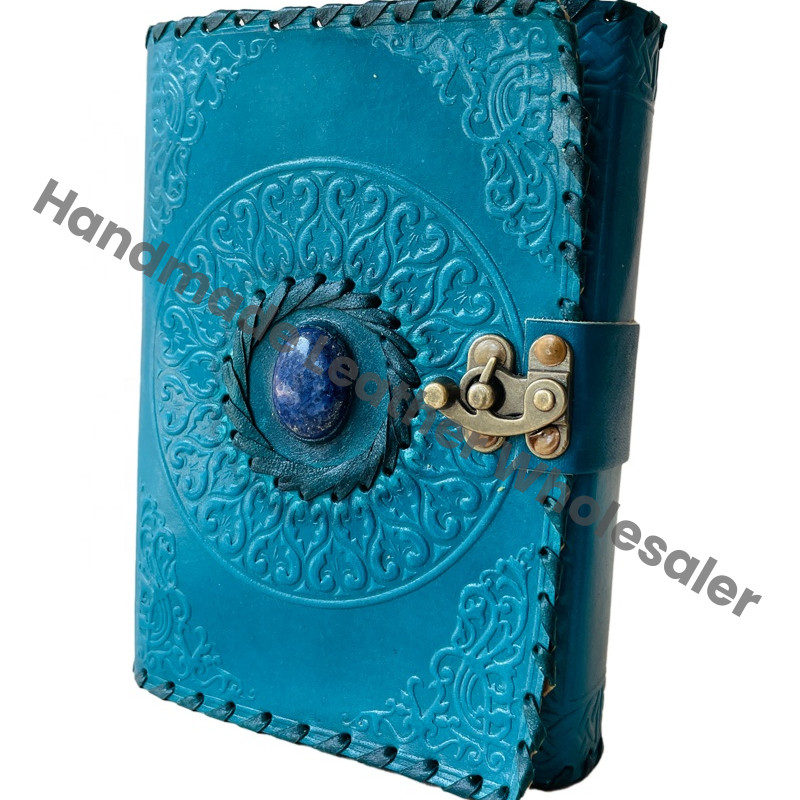 Leather Journal Stone Embossed Blue Genuine Deckle Paper Book of Shadows Blank Antique Notebooks Writing planner Grimoire Diary