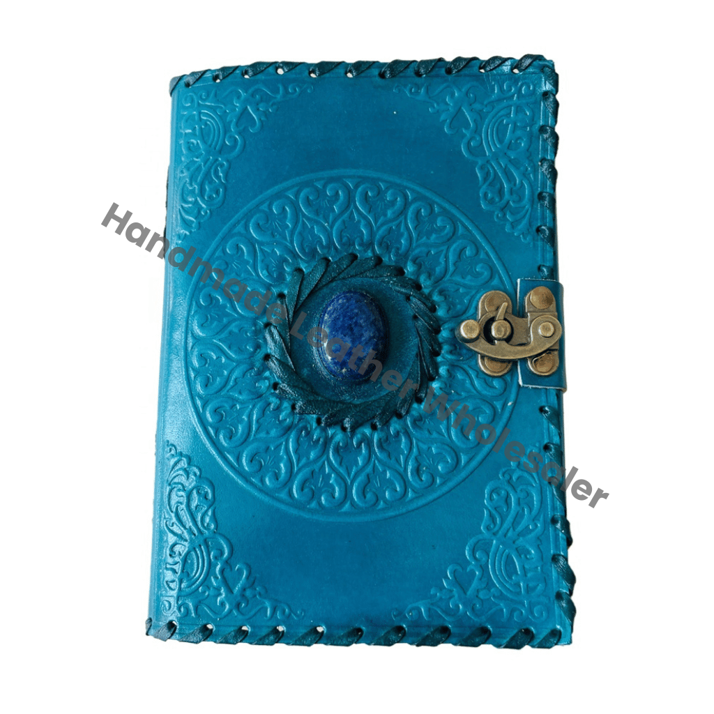 Leather Journal Stone Embossed Blue Genuine Deckle Paper Book of Shadows Blank Antique Notebooks Writing planner Grimoire Diary