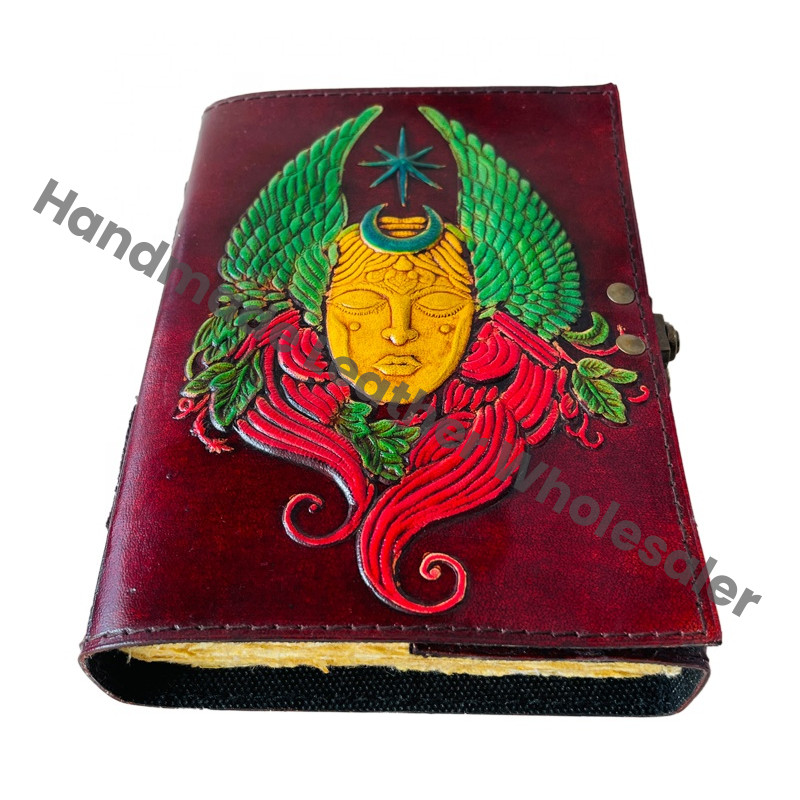 Leather Journal Vintage Antique Shiva Sun Moon Handmade Deckle Paper Brown Drawing Book Charmed Planner Sketchbook Diary Gift